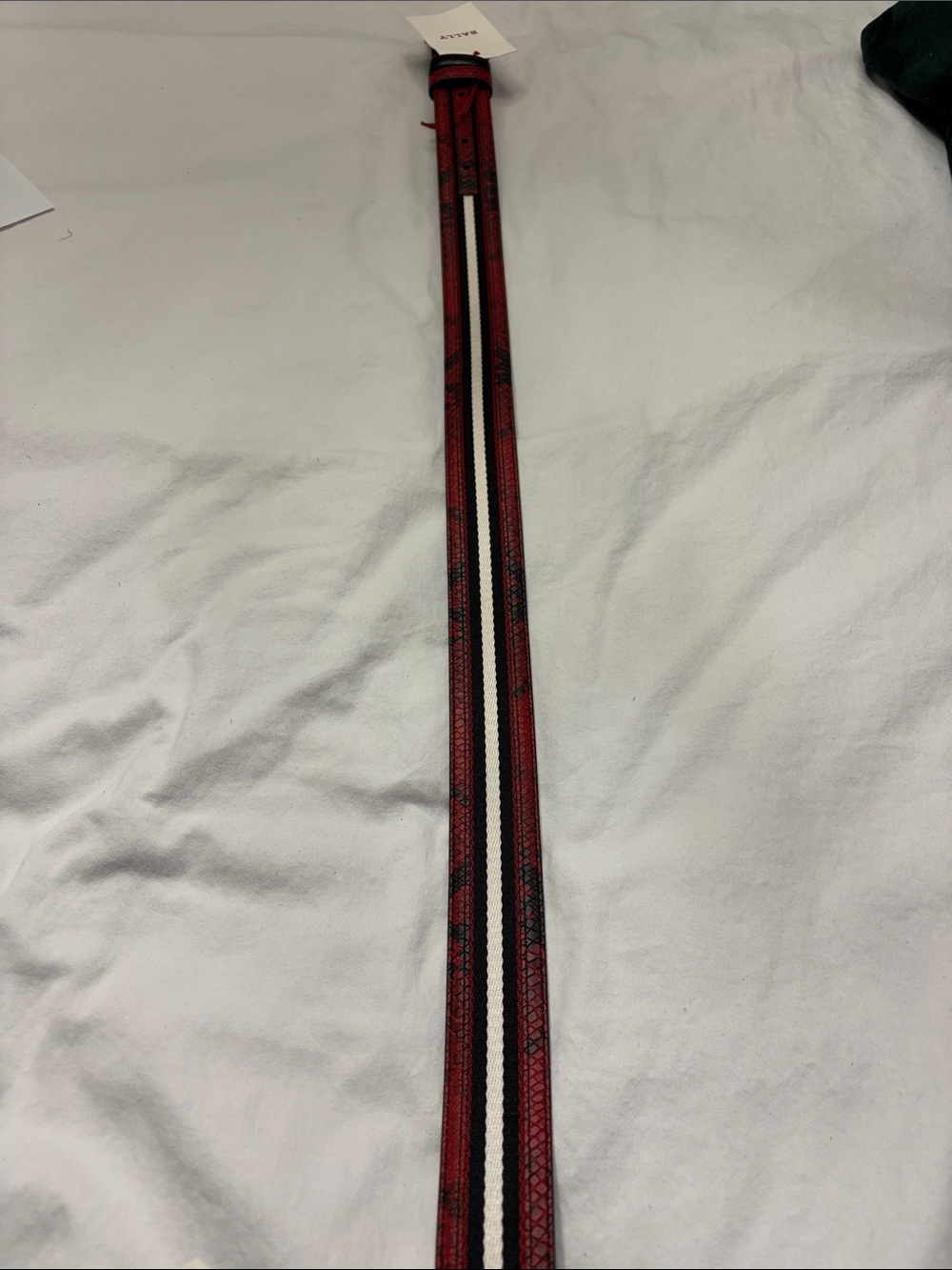 Bally Red Striped Leather Belt with Gold Logo Buckle - Picture 6 of 12
